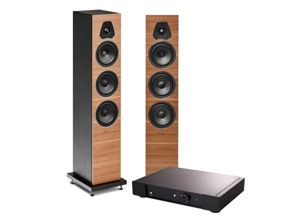 Sonus Faber Lumina III og Rega Elex-R Stereopakke med høyttalere i valnøtt 