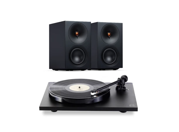 Cambridge L/R S /  Rega Planar 1 Plus Aktive høyttalere og platespiller, Black 