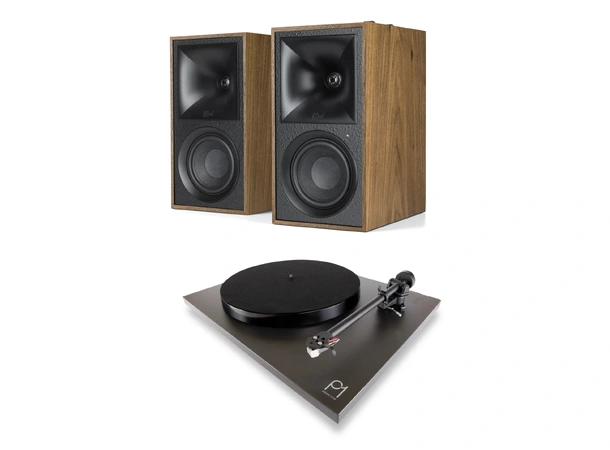 Klipsch The Fives / Planar 1 ECO-deck Aktive høyttalere og platespiller,Walnut 