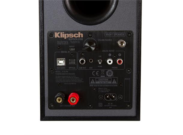 Klipsch R-41PM aktiv høyttaler, sort Bluetooth, USB, optisk, RIAA, par