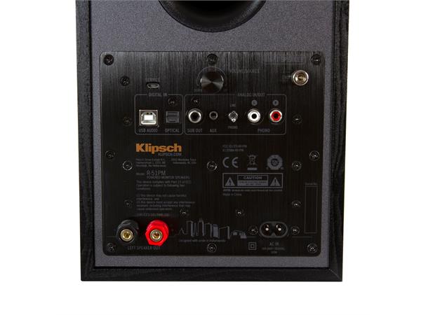 Klipsch R-51PM aktiv høyttaler, sort Bluetooth, USB, optisk, RIAA, par